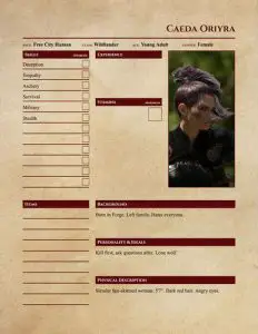 Character sheet Legacy of Dragonholt